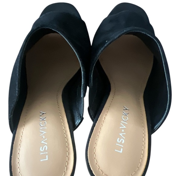 Black and Tan Platform Cork Heel Shoes - Picture 8 of 9